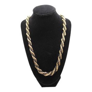 Gold Tone Black Swirled Twisted Cord 28" Matinee Opera Chain Necklace